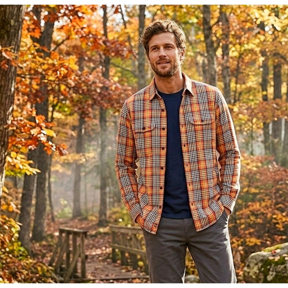 Vintage Eddie Bauer Men's Long-Sleeve Flannel Button-Up Shirt Size M